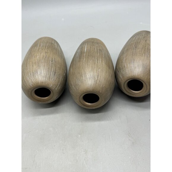 Set Of 3 Brown Ceramic Textured candle holder Glossy Interior Finish Home READ - Picture 3 of 7